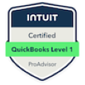 This is an image of a certification badge for QuickBooks Pro Advisor Level 1 earned by the owner of LCS Business Solutions